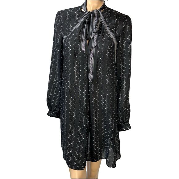 Max Studio London Black Shift Shirt Dress Size M Medium Tie Neck Long Sleeve NWT - Picture 1 of 12